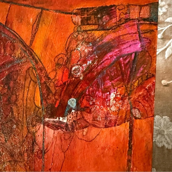 Lorri Kelly Abstract Orange and Red Canvas Art 8” x 8” - Picture 3 of 5